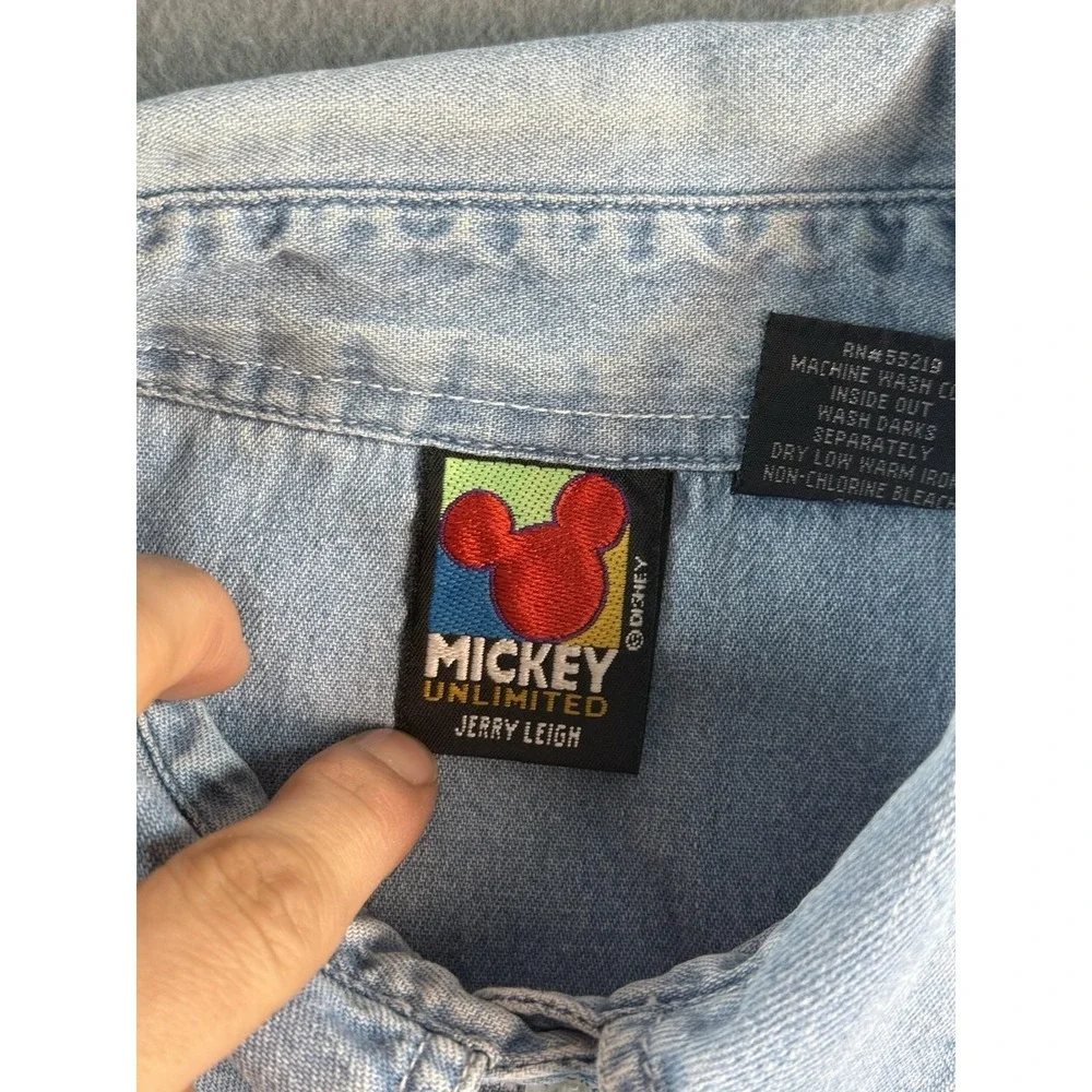 VTG Mickey Unlimited Shirt Mens M Blue Denim Mickey Embroidered Button Up Disney